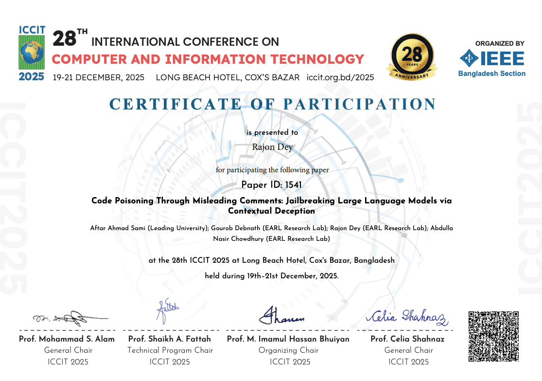 ICCIT 2025 Paper Participation Certificate