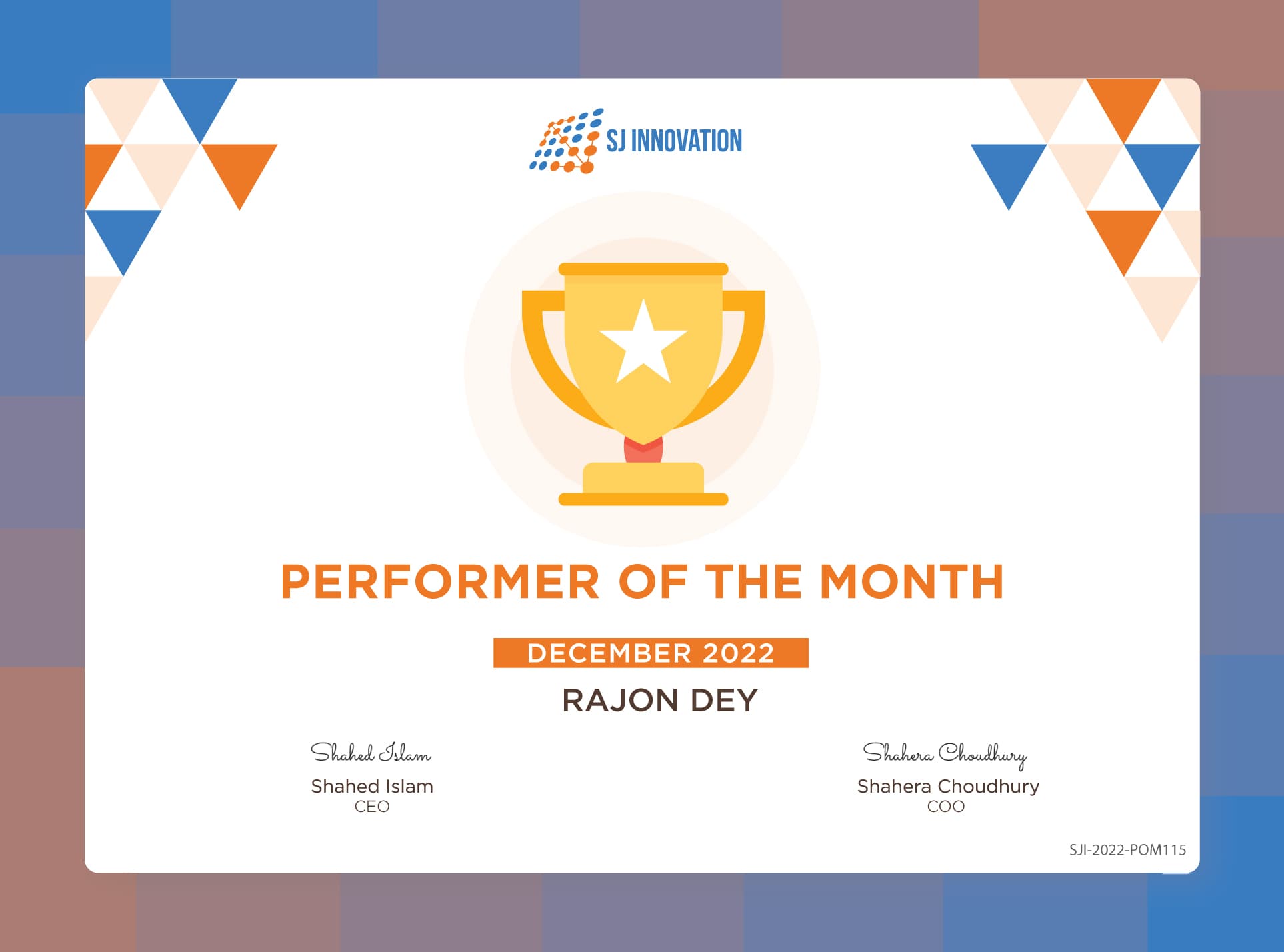 Performer of the Month - December 2022